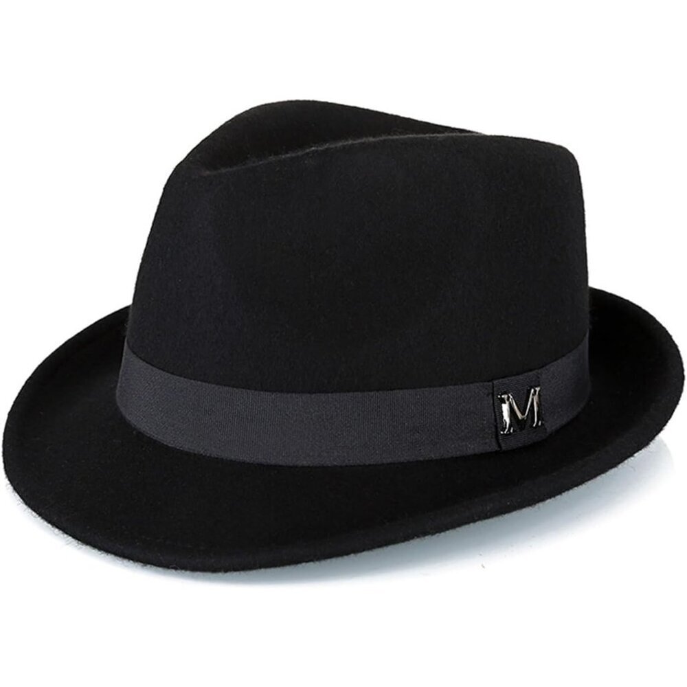 Men's Black 100% Wool Western With Satin Band Classic Fedora Cowboy Felt Hat